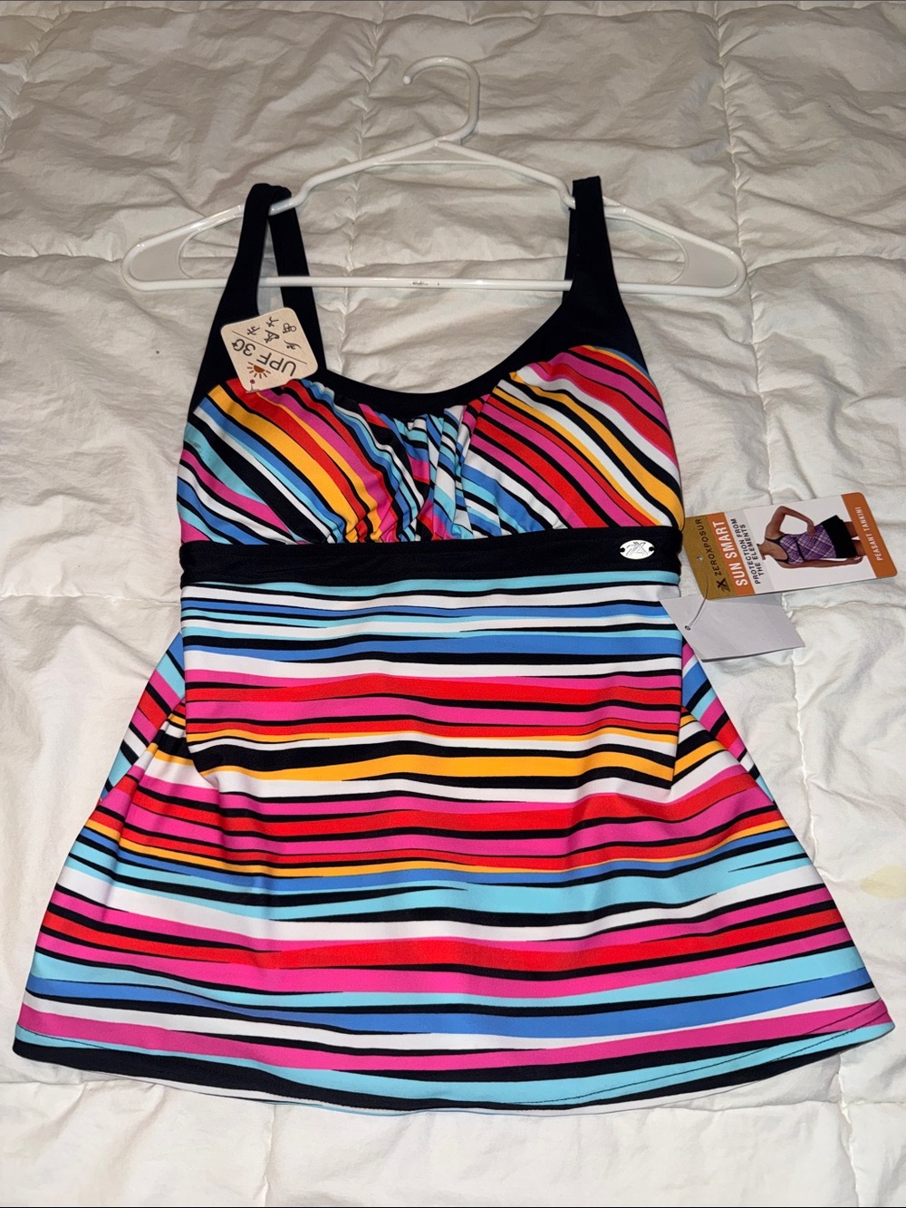 ZeroXposur Multicolor Striped One-Piece Swim top - Pink Blue Yellow Black
